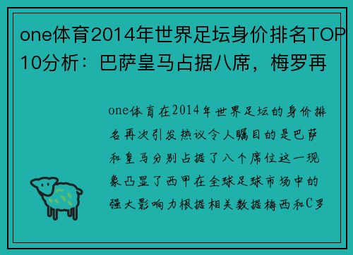 one体育2014年世界足坛身价排名TOP10分析：巴萨皇马占据八席，梅罗再创新高 - 副本 (2)